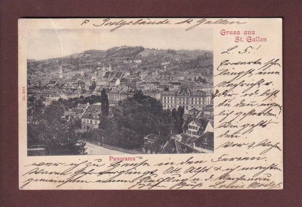 Gruss aus ST. GALLEN - Panorama - 1900 // Falte //