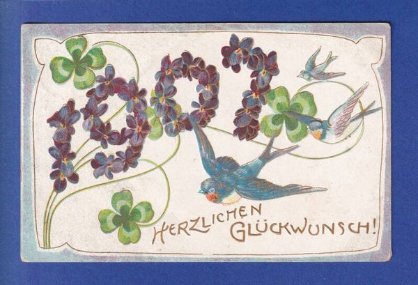 NEUJAHR - Vögel - Blumen - 1907