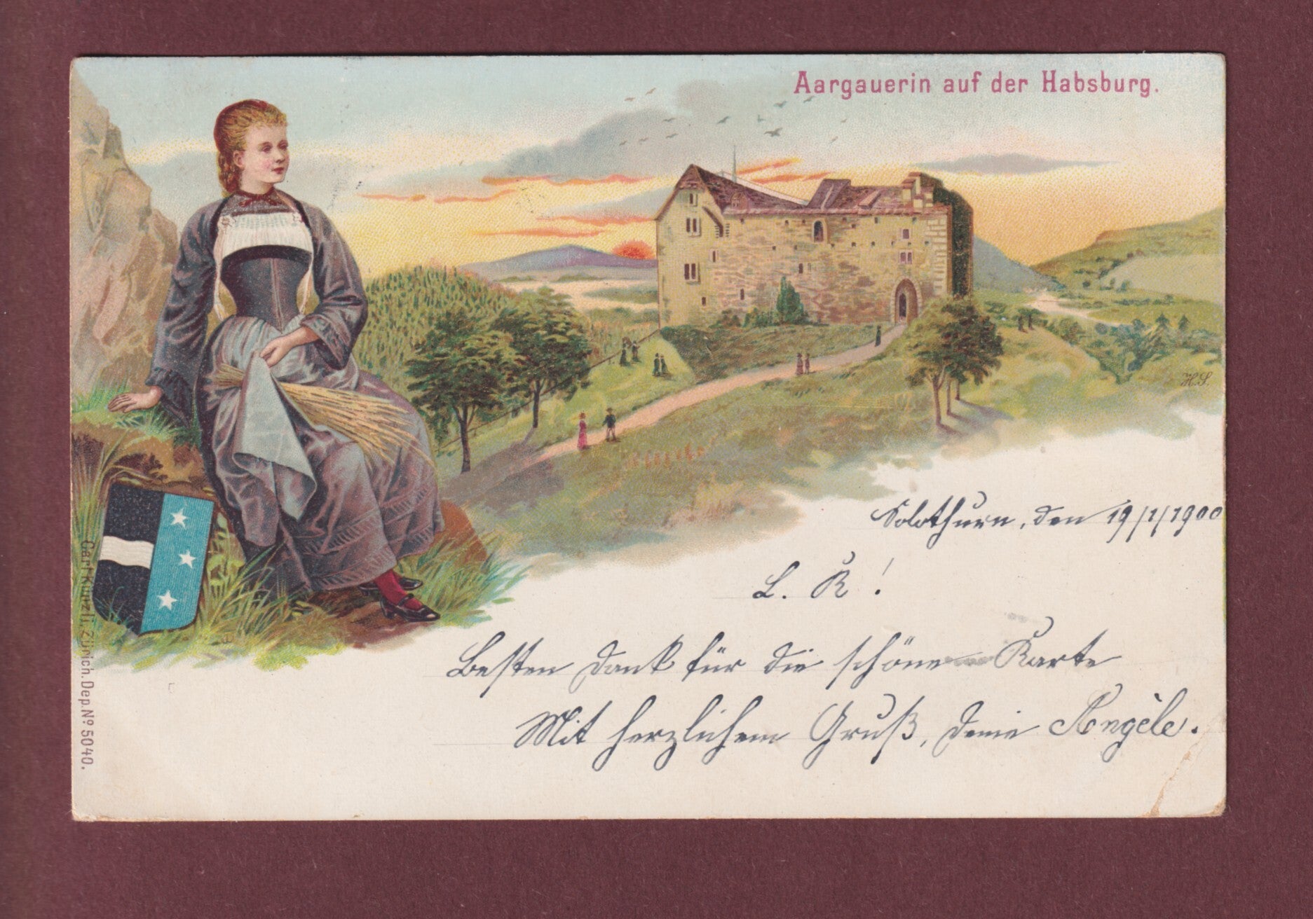 AARGAU - Aargauerin auf der HABSBURG - 1900 // Eckbug //