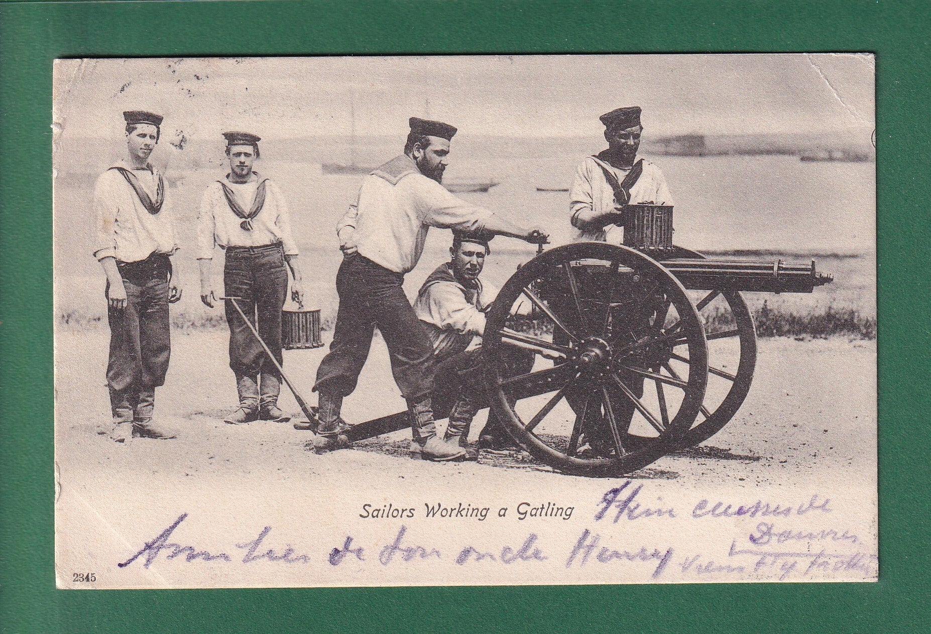 SAILORS working a Gatling - 1904 // corner fold //