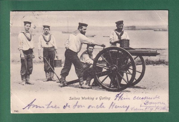 SAILORS working a Gatling - 1904 // corner fold //