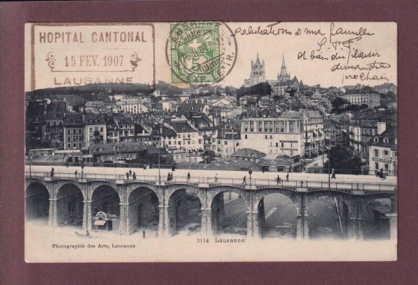 LAUSANNE - Grand Pont - Cachet Hôpital cantonal - 1907