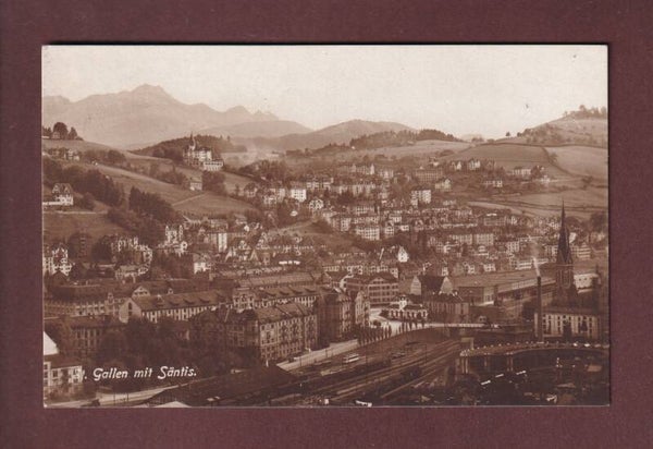 ST. GALLEN - Teilansicht mit Bahnhof und Santis - 1923