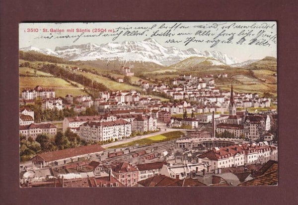 ST. GALLEN - Teilansicht mit Bahnhof und Santis - 1912