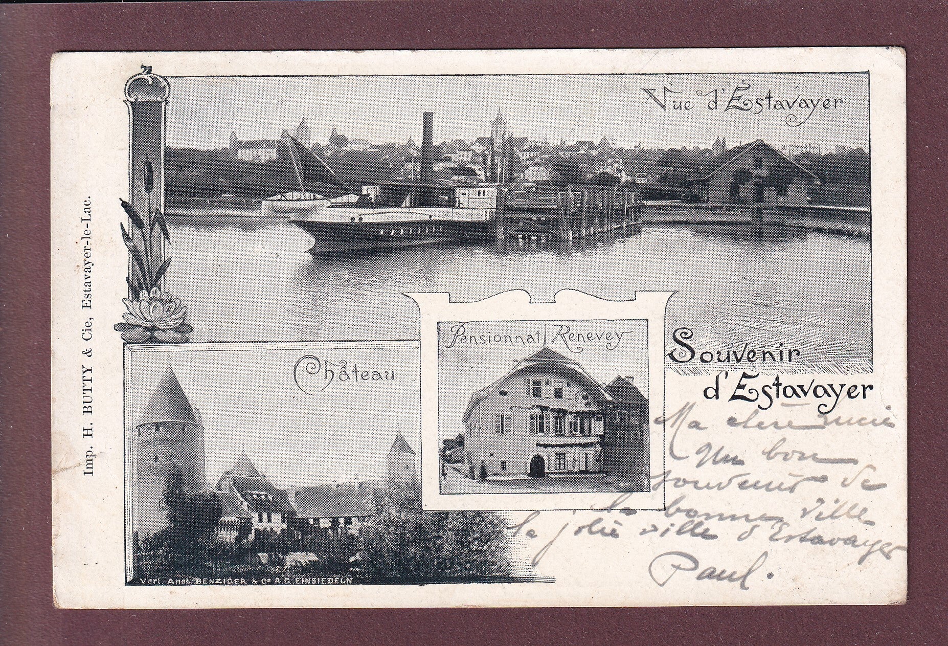 Souvenir d'ESTAVAYER - Pensionnat Renevey - 1900 // déchirure //