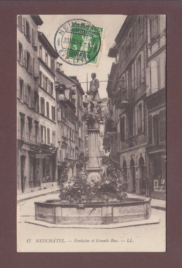 NEUCHÂTEL - Fontaine et Grande Rue - 1914