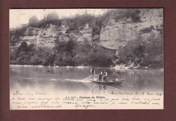 GENEVE - Falaise du Rhône - Pêcheurs - 1905