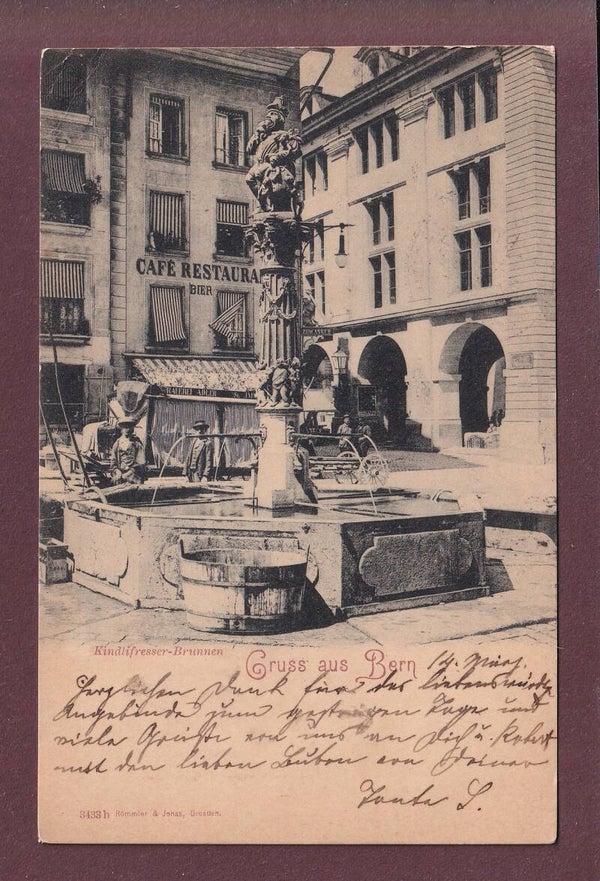 Gruss aus BERN - Kindlifresser-Brunnen - 1901 // Eckbug //