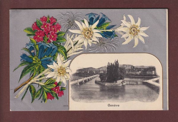 GENEVE - Fleurs - 1908 carte gauffrée