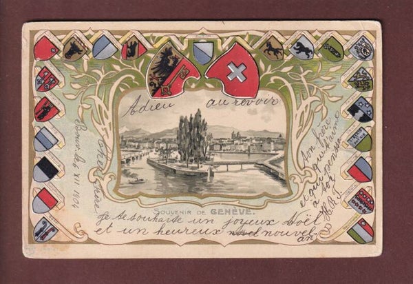 Souvenir de GENEVE - Cantons - 1904 carte gauffrée