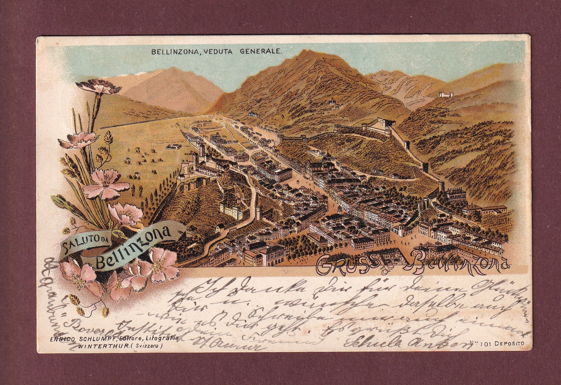 Saluto da BELLINZONA - 1898 - Litho Schlumpf