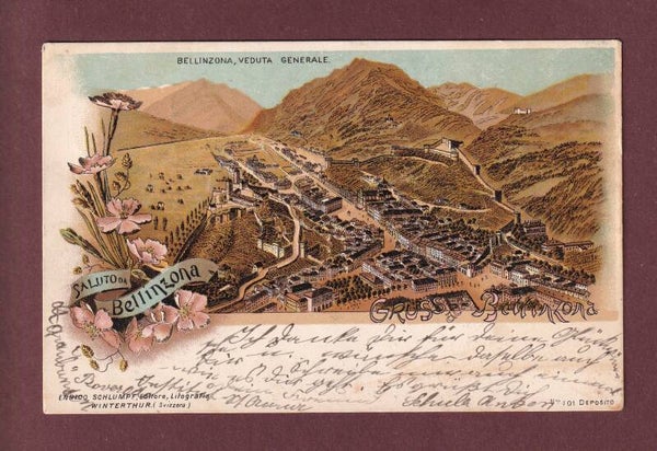 Saluto da BELLINZONA - 1898 - Litho Schlumpf