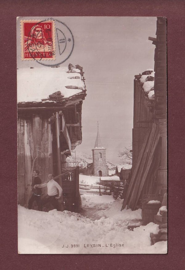 LEYSIN sous la neige - L'Eglise - Animation - 1920 // pli //