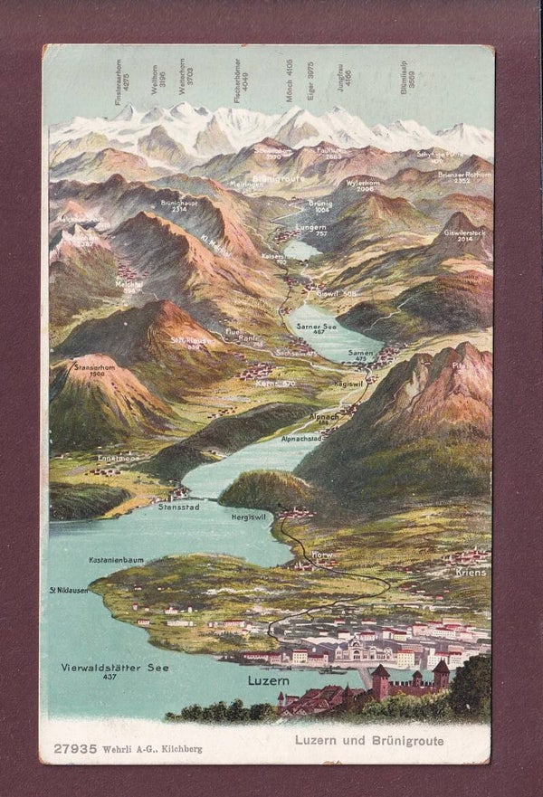LUZERN und Brünigroute - Vogelschau - 1914