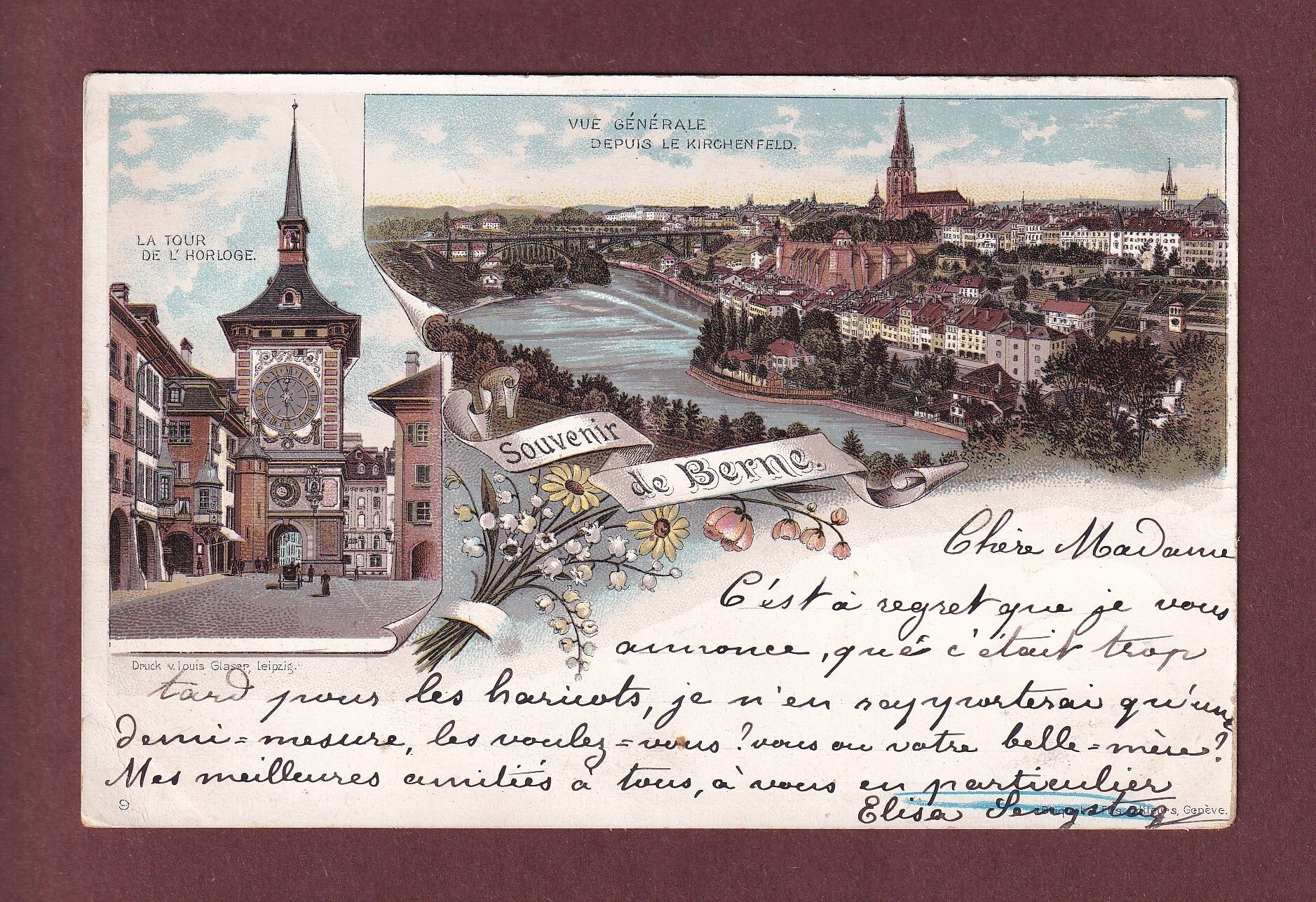 Souvenir de BERNE - 1897 Litho Briquet // petits trous //