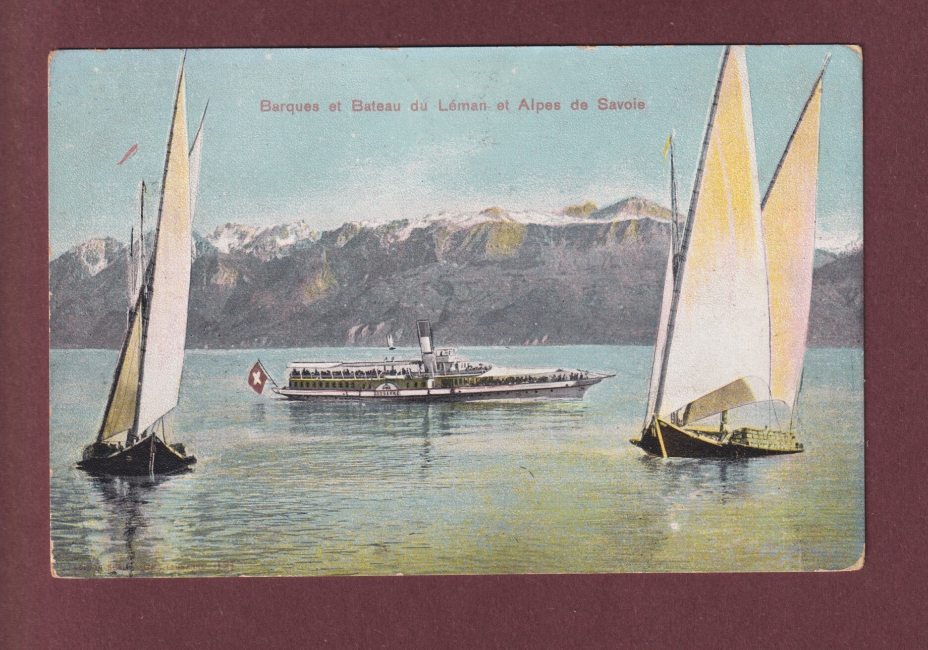 LAC LEMAN - Barques et Bateau CGN LAUSANNE - 1908 // dos blessé //