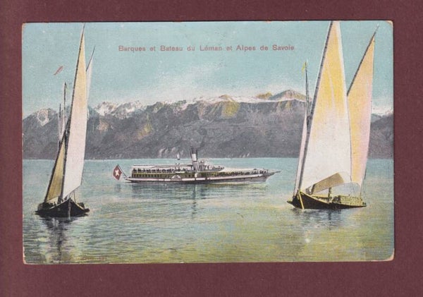 LAC LEMAN - Barques et Bateau CGN LAUSANNE - 1908 // dos blessé //