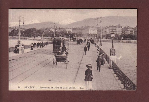 GENEVE - Pont du Mont-Blanc - Tram et Attelage