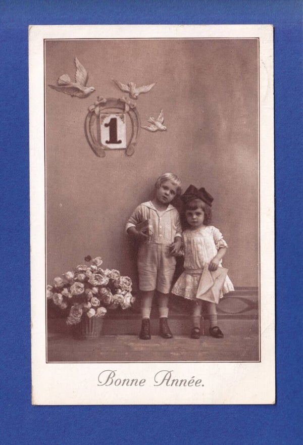 NOUVEL AN - Enfants - Fleurs - 1924