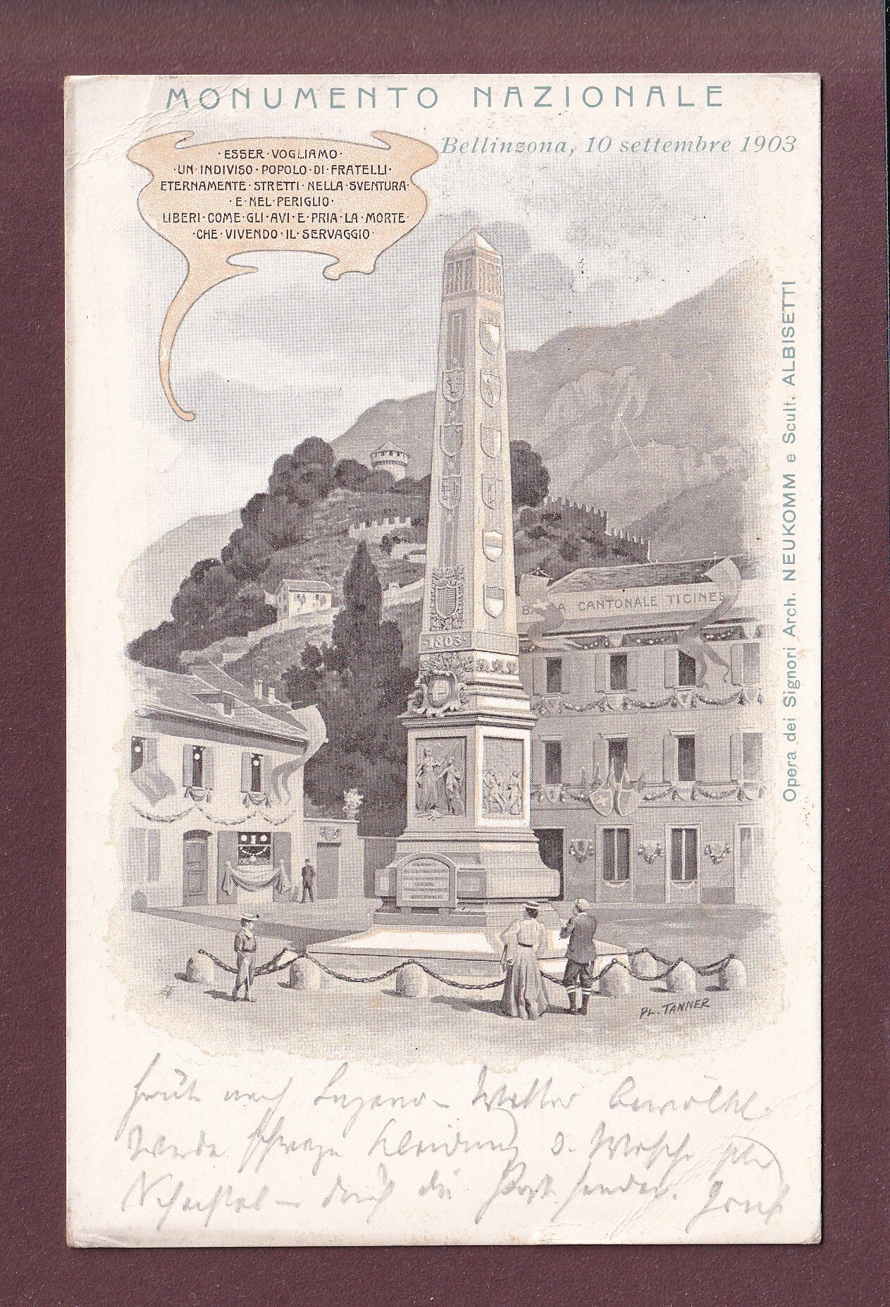 BELLINZONA - Monumento Nazionale - 1903 // plis d'angle //