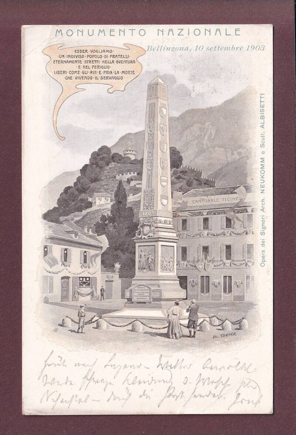 BELLINZONA - Monumento Nazionale - 1903 // plis d'angle //