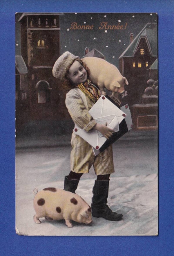 NOUVEL AN - Enfant - Cochons - 1910