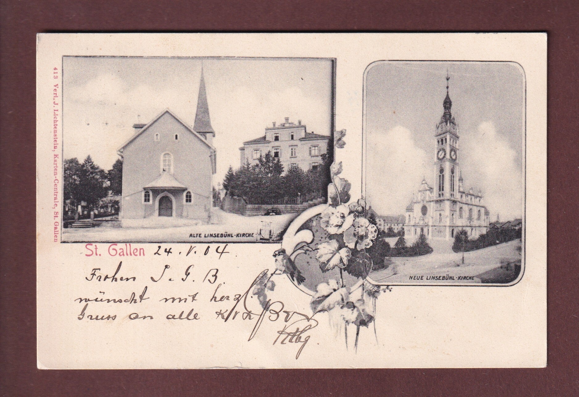 ST. GALLEN - Neue und alte Kirche Linsenbühl - 1904