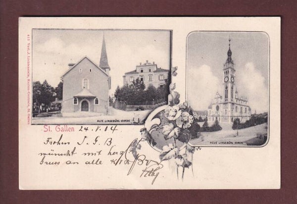 ST. GALLEN - Neue und alte Kirche Linsenbühl - 1904