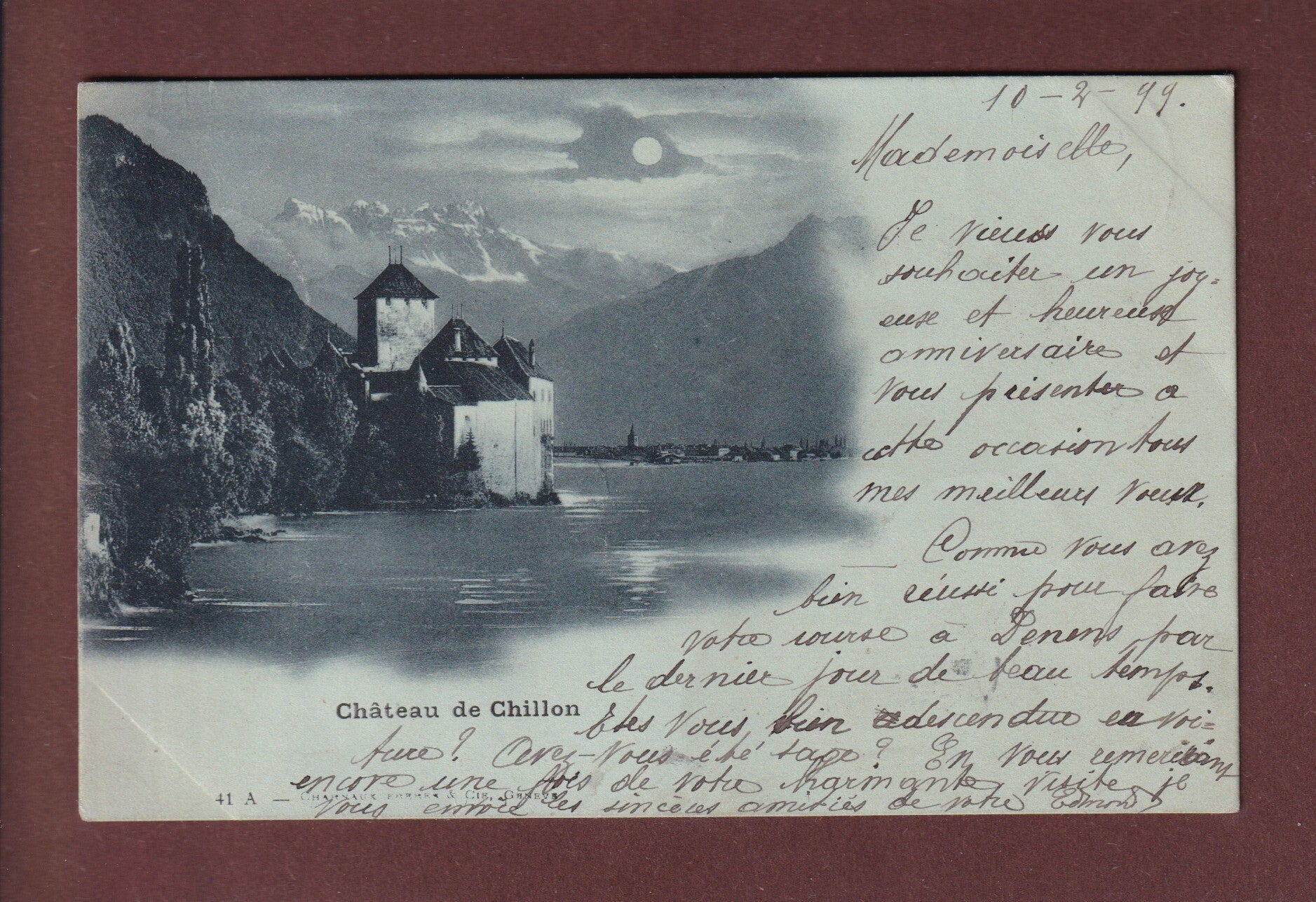 Château de CHILLON - Dents du Midi - Claire de lune - 1899