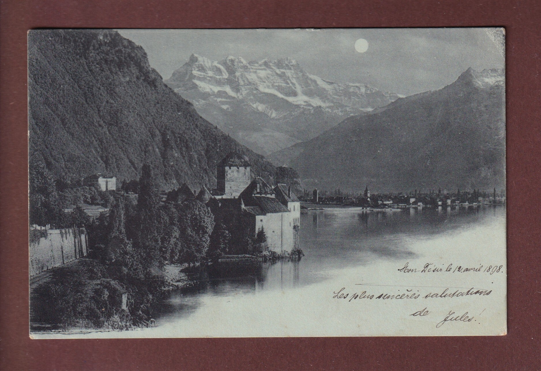 Château de CHILLON - Dents du Midi - Claire de lune - 1898