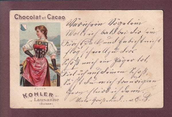 ZÜRICH - Tracht - Chocolat Kohler - 1900 // petit déchirure //