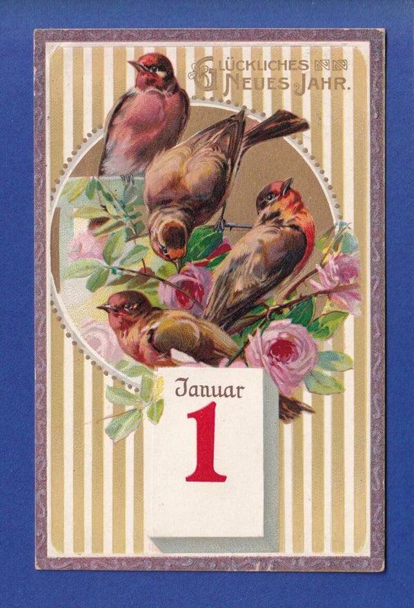 NEUJAHR - Vögel - Blumen - 1910