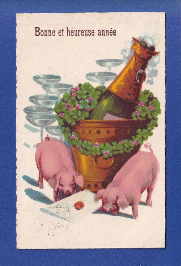 NOUVEL AN - Champagne - Cochons - 1934