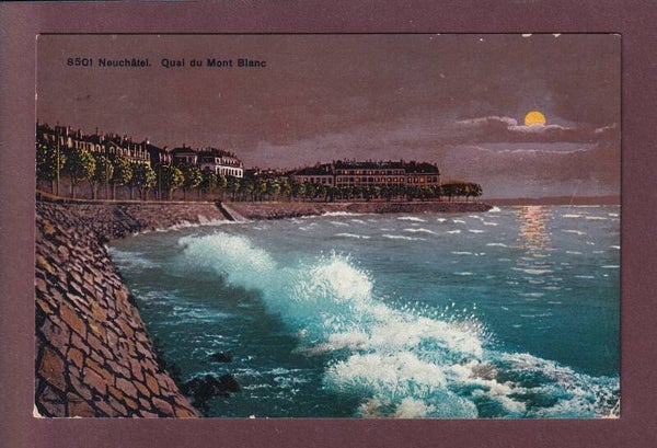 NEUCHÂTEL - Quai du Mont-Blanc - Clair de lune - 1916