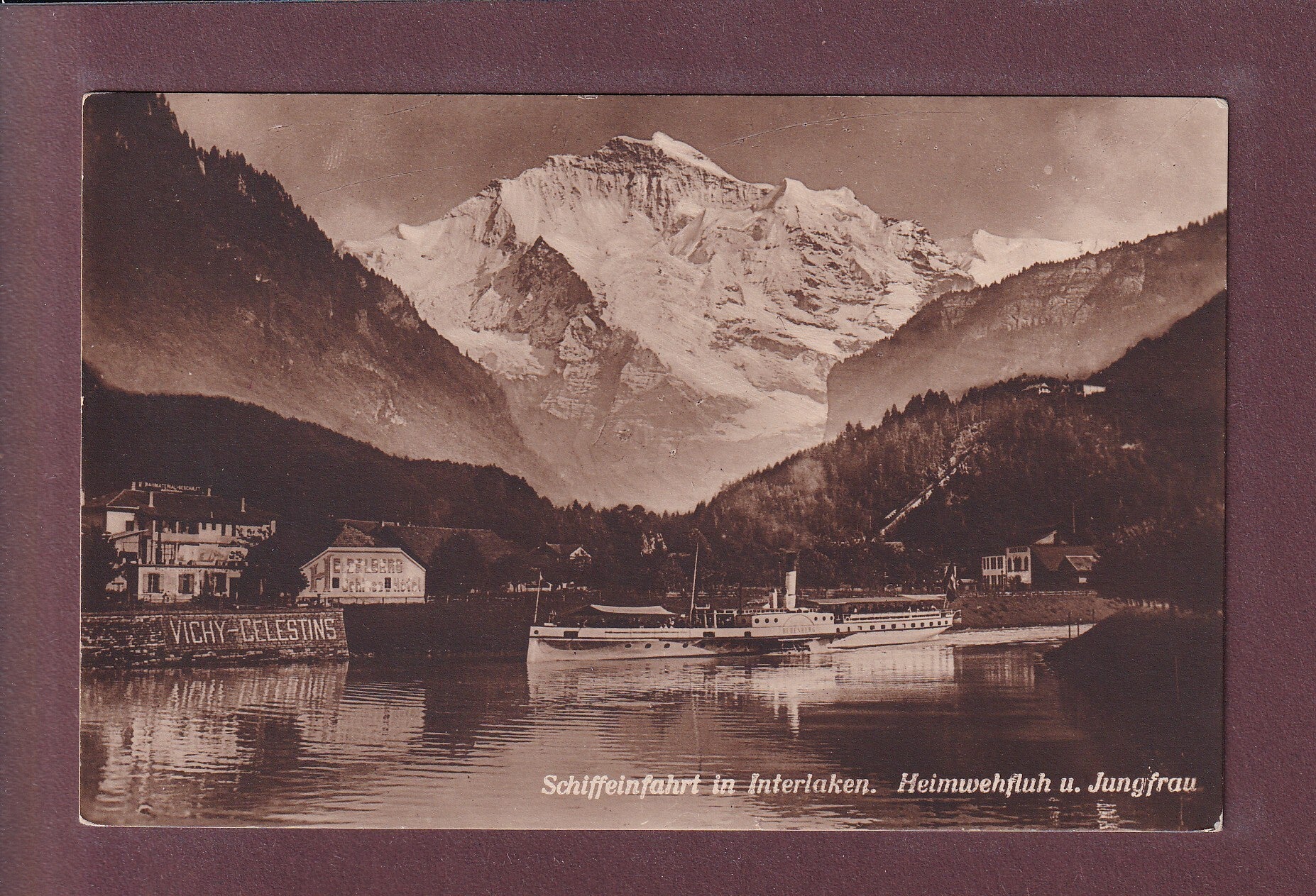 Schiff Einfahrt in INTERLAKEN - Werbung - Jungfrau - 1925