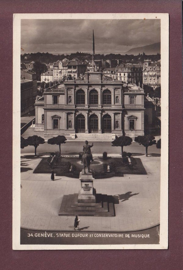 GENEVE - Statue Dufour - Conservatoire de Musique - 1930