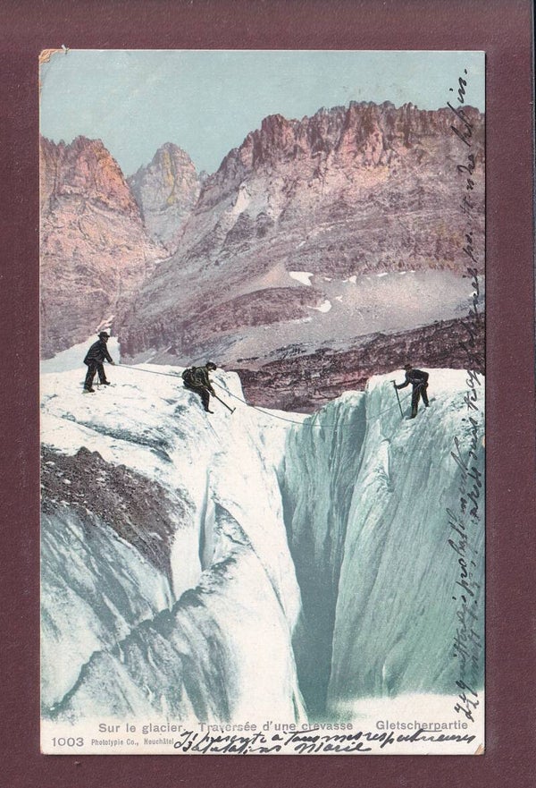 Alpinisme - GLACIER - Traversée d'un crevasse - 1907 CPN