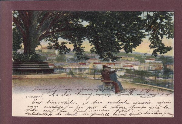 LAUSANNE - Sur un banc à Montriond - 1903 // pli //