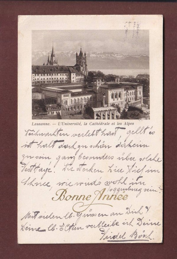 LAUSANNE - Université et Cathédrale - 1924 Bonne Année
