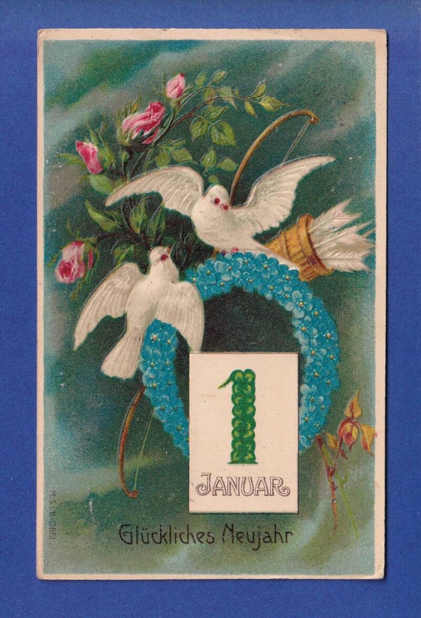 NEUJAHR - Tauben - Blumen - 1907