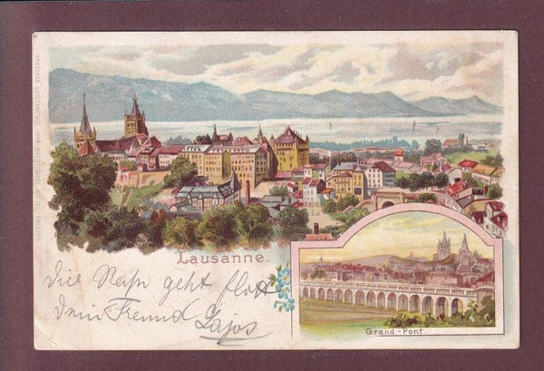 LAUSANNE - Grand Pont - Litho 1902 // pli d'angle //
