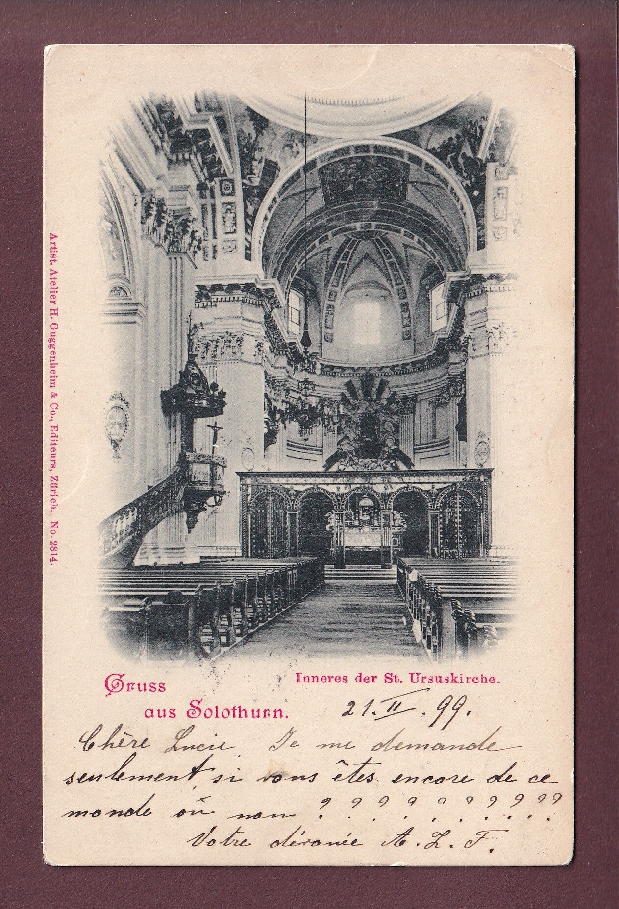 Gruss aus SOLOTHURN - St. Ursuskirche - Inneres - 1899
