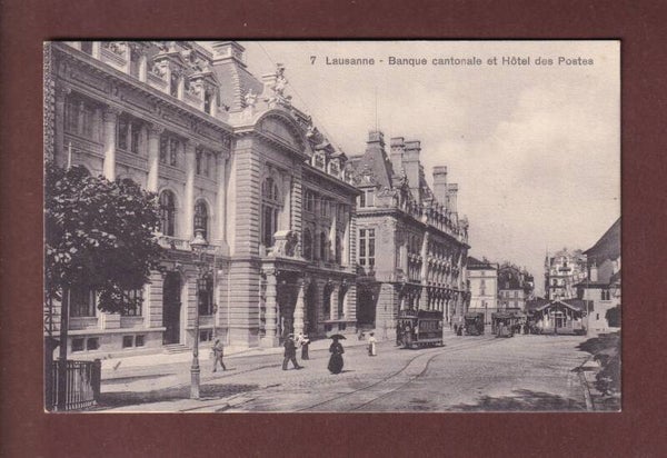 LAUSANNE - Banque Cantonale - Tram - 1917