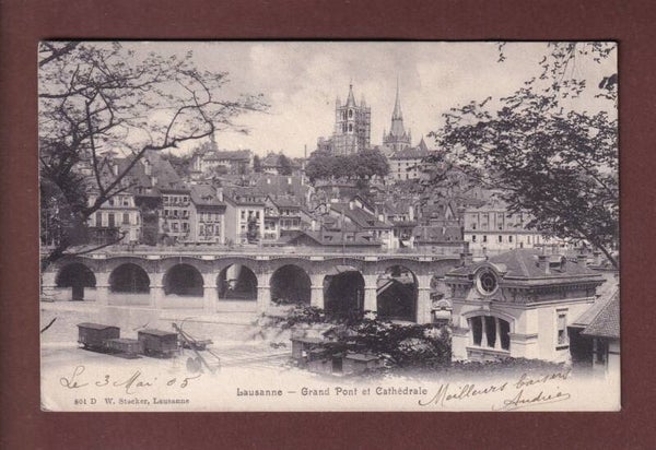 LAUSANNE - Grand Pont - Wagons - 1905 // pli //