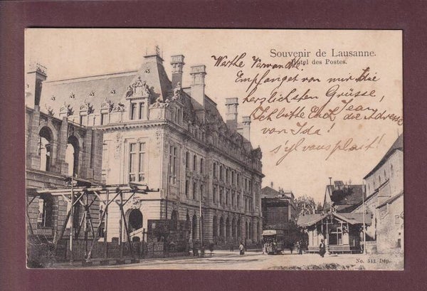 Souvenir de LAUSANNE - Hôtel des Postes - Tram - 1903