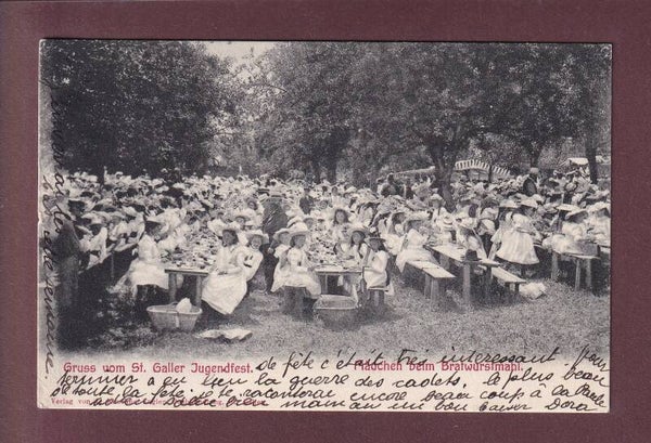 ST. GALLEN - Jugendfest - Mädchen beim Bratwurstmahl - 1906