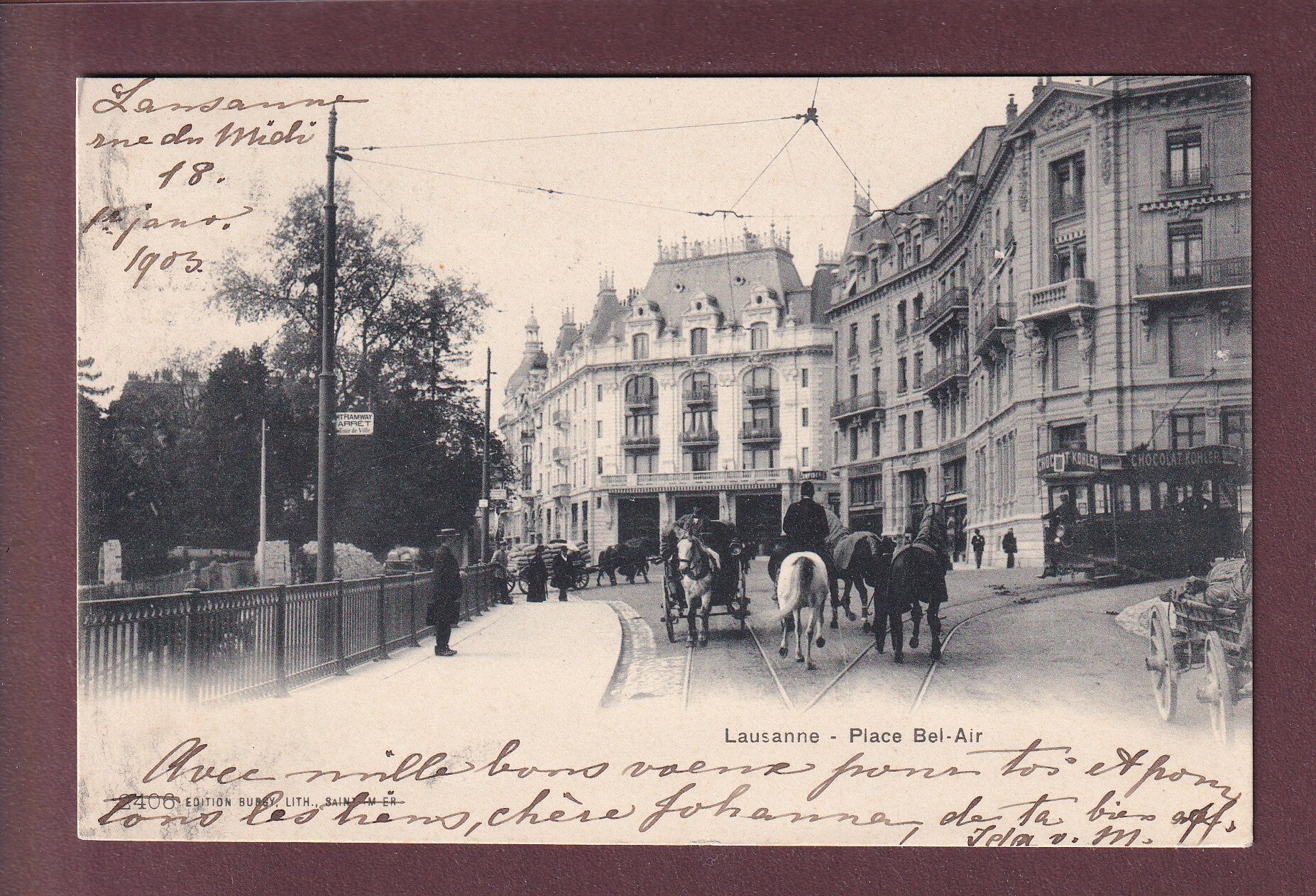 LAUSANNE - Place Bel-Air - Tram - Attelage - 1903