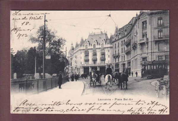 LAUSANNE - Place Bel-Air - Tram - Attelage - 1903