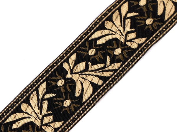 Webband mit Blütenmuster, 40 mm – Schwarz/Gold (Meterware)
