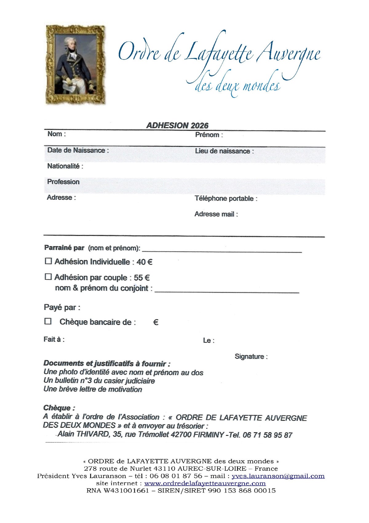 Formulaire Adhésion 2026 (membership form) / Présentation de l'Ordre de ...